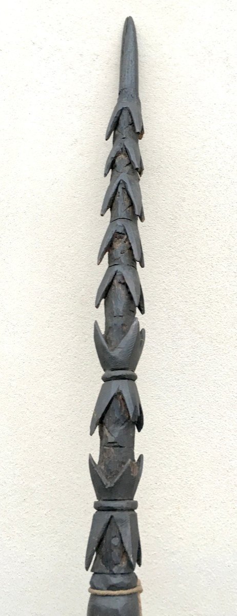 Large Wooden War Spear. Barbed Tip. Fiji Islands, Melanesia, Oceania.