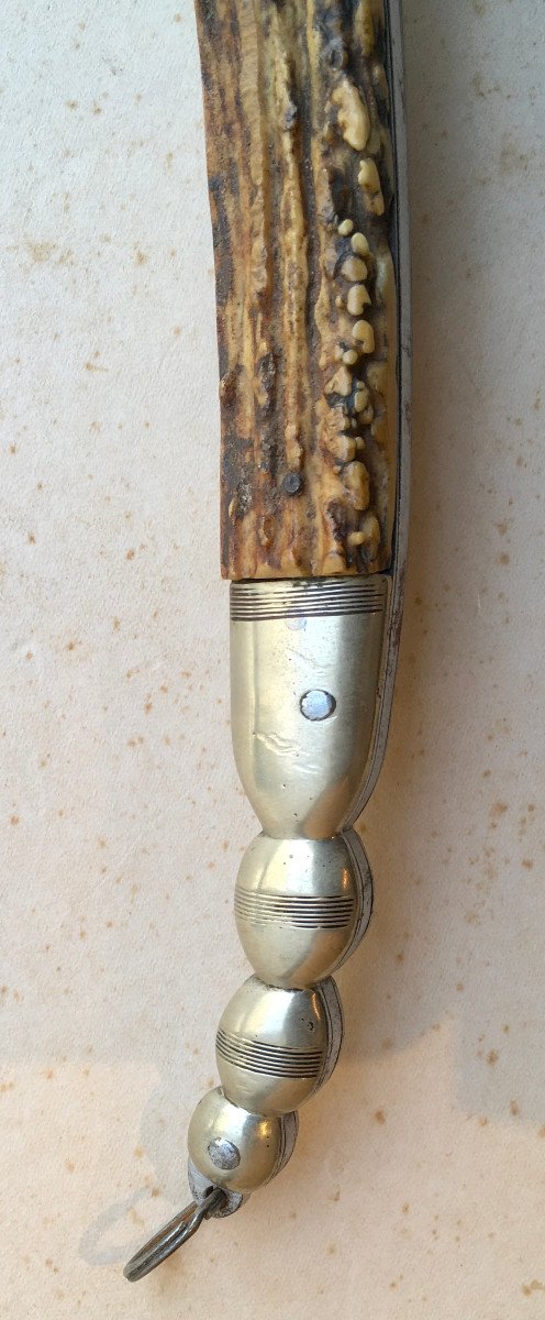 Large Chatellerault Sologno Display Knife In Deer Antler. France Early 20th Century.  -photo-4