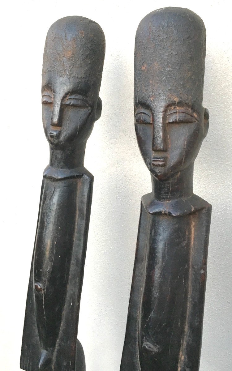 Pair Of Bateba Hardwood Statues With Black Patina. Lobi, Burkina Faso. Mid-20th Century.-photo-4