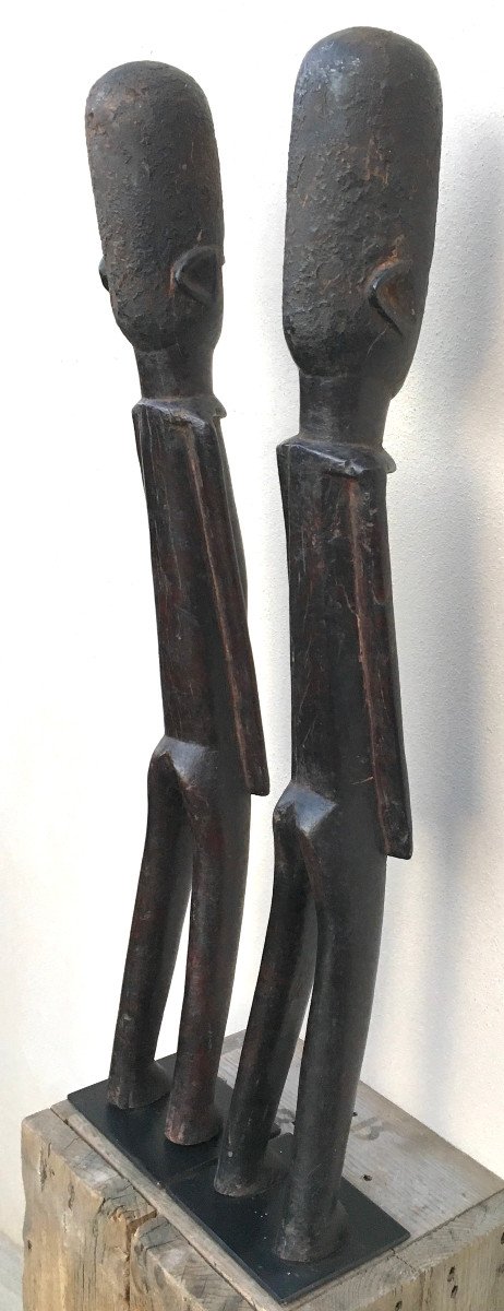 Pair Of Bateba Hardwood Statues With Black Patina. Lobi, Burkina Faso. Mid-20th Century.-photo-4