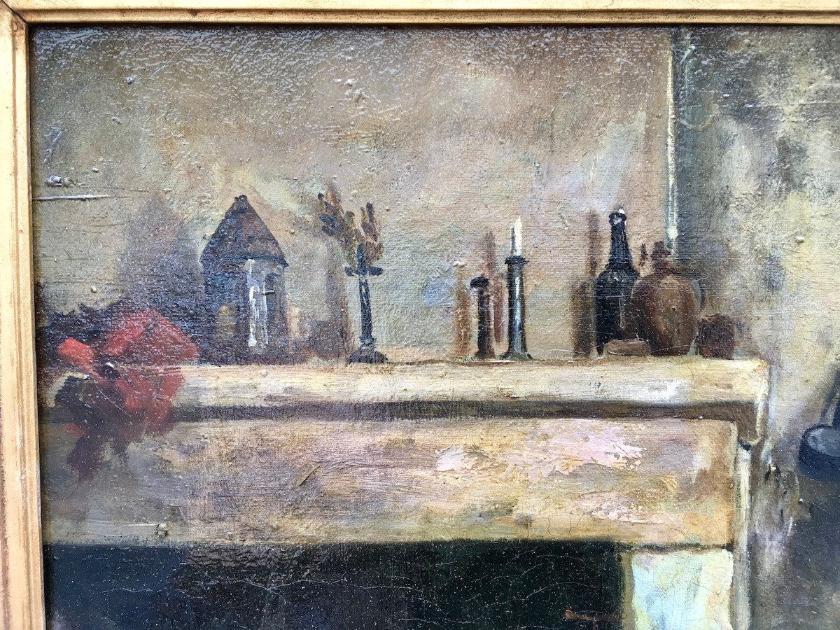 Peinture Huile Sur Toile Scène De Genre à l'Intérieur d'Une Ferme. Signée V.E. Berthélemy XIXe-photo-2