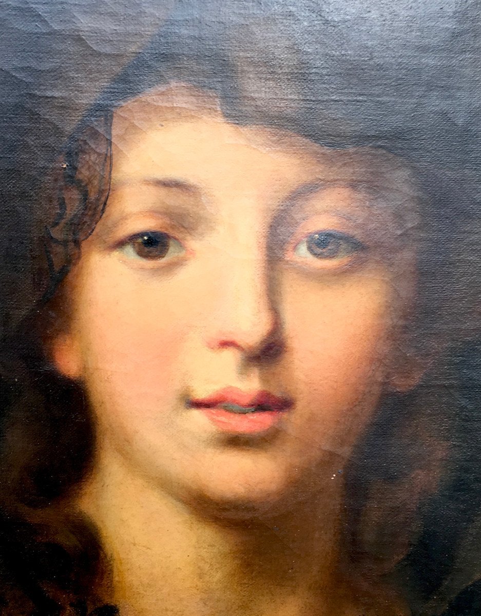 Portrait De Jeune Fille Huile Sur Toile Dans Cadre Doré. d'Après J.b. Greuze. Fin XIXe Siècle-photo-4