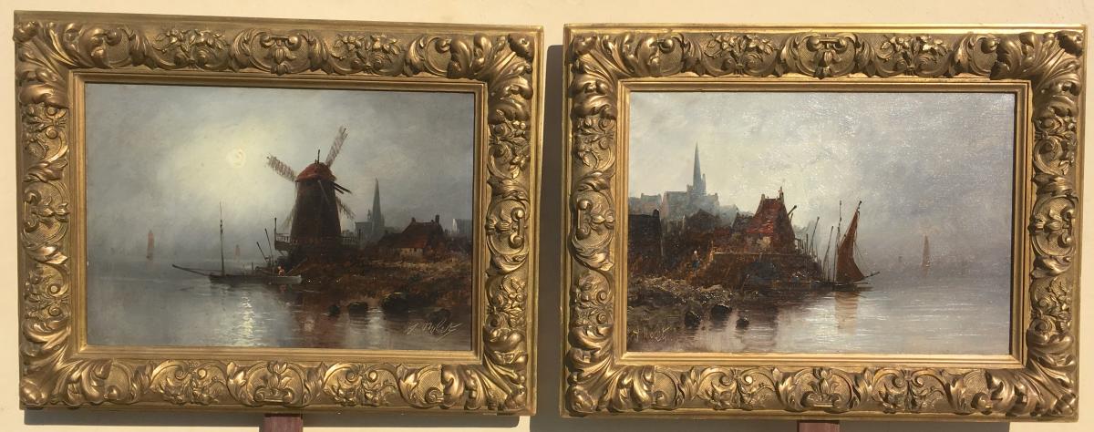 Pair Of Marine Landscapes. Oils On Canvas. Normandy, Picardy. 19th Century.