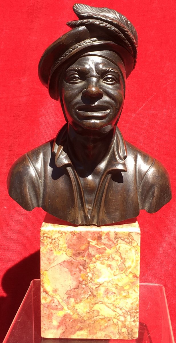 Petit Buste d'Homme En Costume De Cour En Bronze Sur Socle Marbre. France XIXe Siècle.-photo-4