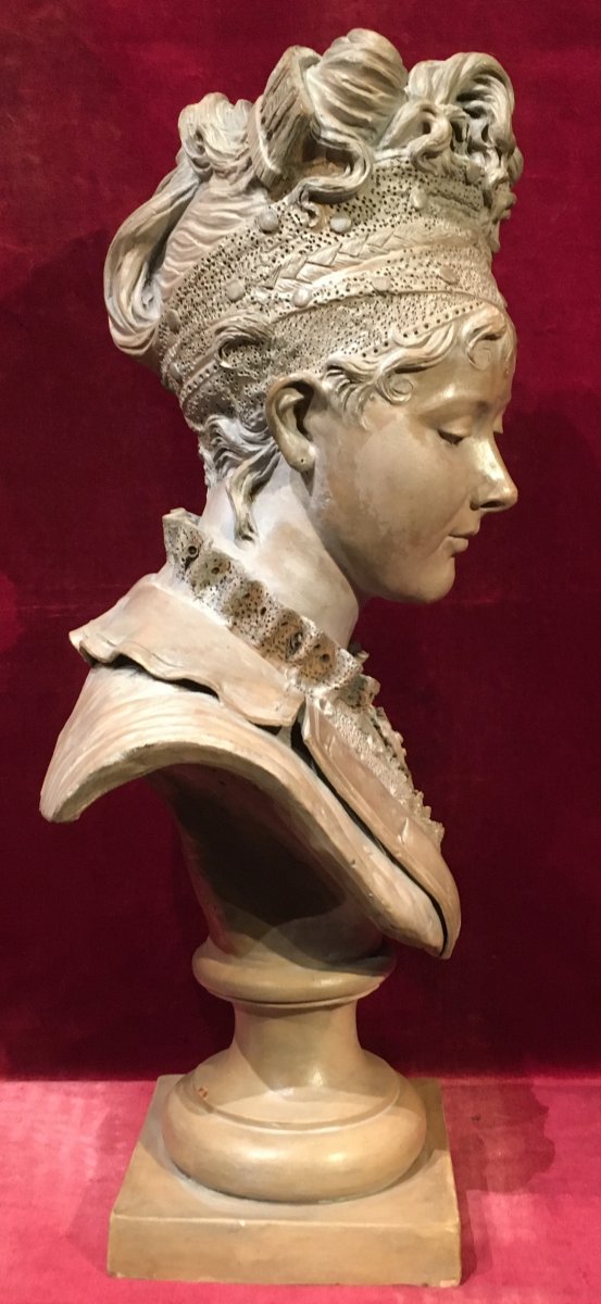 Bust Of Juliette Récamier On Round Base. Terracotta. Signed Joncery. Early 19th Century.-photo-5