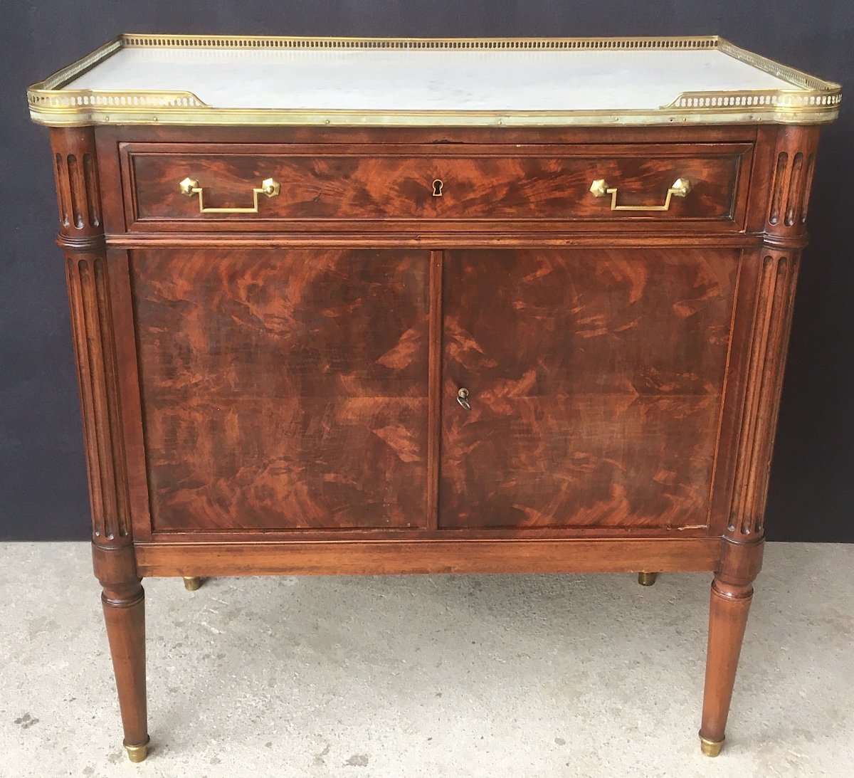 Small Low Mahogany Cabinet And Marble Top Gallery Louis XVI Style. France Late 19th Century.-photo-3