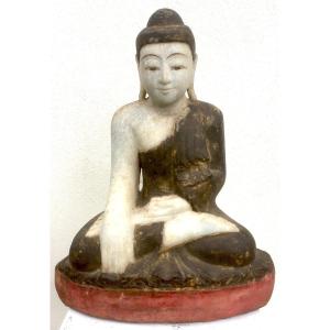 Marble Polychrome Shan Buddha In The Style Of Mandalay. Burma Myanmar 19th.