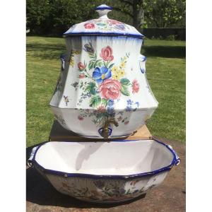 Large Eastern Earthenware Fountain With Floral Decor. France Late 19th Century.