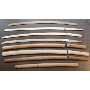 Ensemble Fourreaux Sabre Japonais Shirasaya Et Lame Bois Tsunagi Format Katana. Japon XXe.