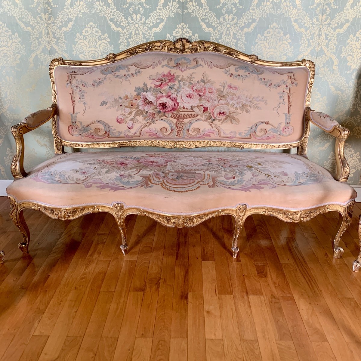 Living Room - Louis XV Living Room Furniture - Aubusson 19th Century-photo-2