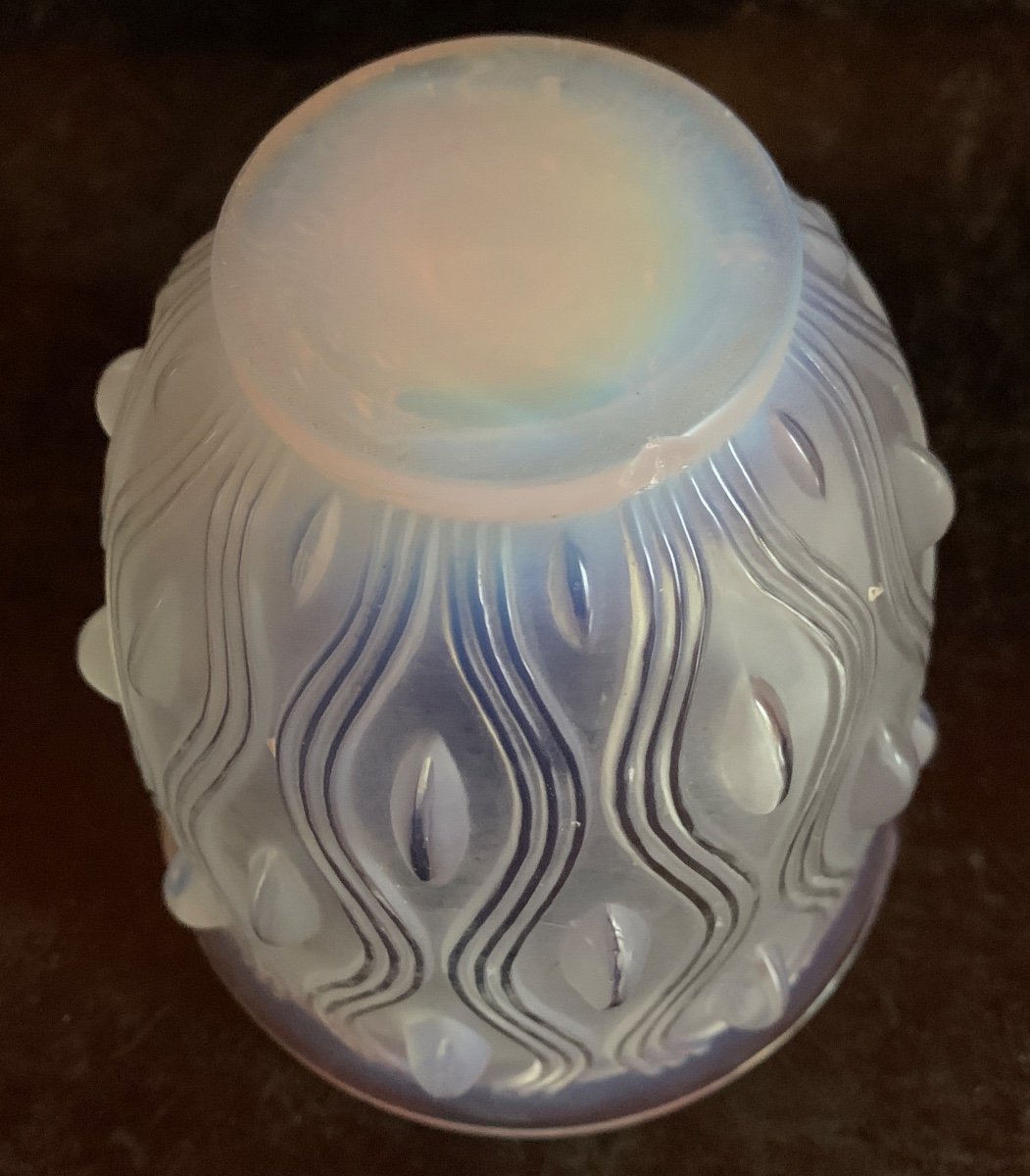 Opalescent Glass Vase Or Planter Signed Sabino France-photo-4