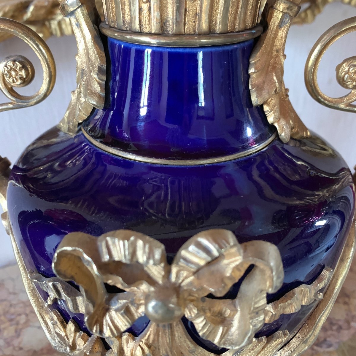 Vase En Porcelaine Bleue - Style Louis XVI - Epoque XIXe-photo-3