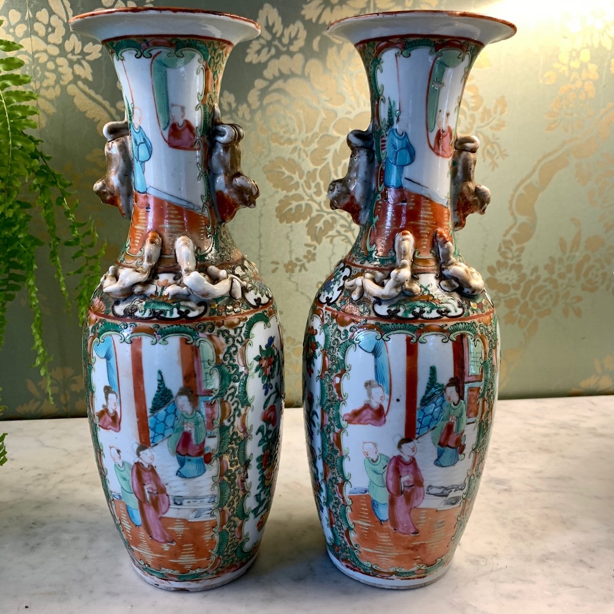 Pair Of Porcelain Vases From Canton 18th Century-photo-2