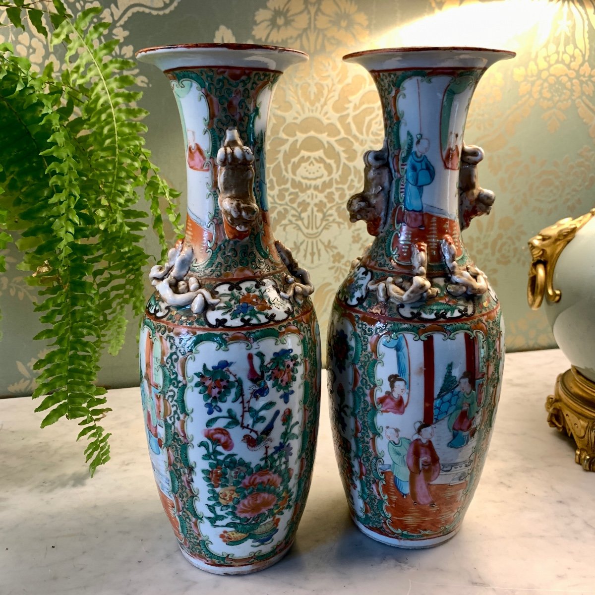 Pair Of Porcelain Vases From Canton 18th Century-photo-3