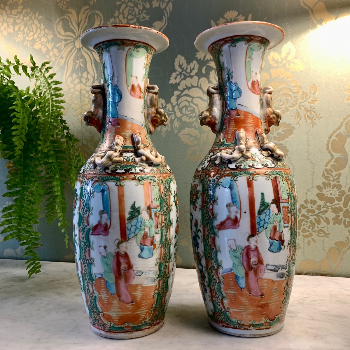 Pair Of Porcelain Vases From Canton 18th Century-photo-4