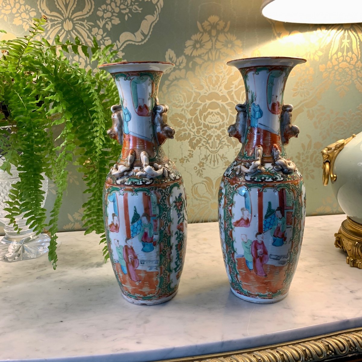 Pair Of Porcelain Vases From Canton 18th Century-photo-4