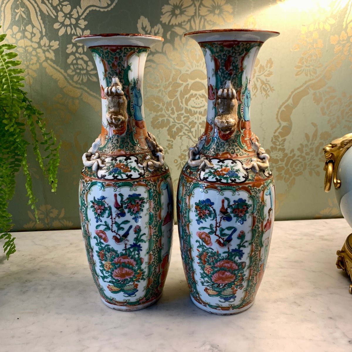 Pair Of Porcelain Vases From Canton 18th Century