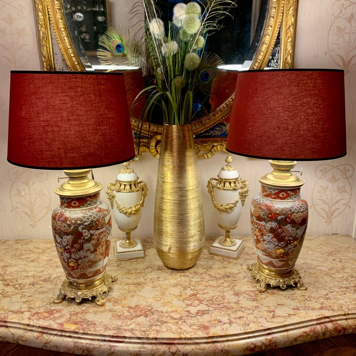 Pair Of “satsuma” Ceramic Lamps-photo-2