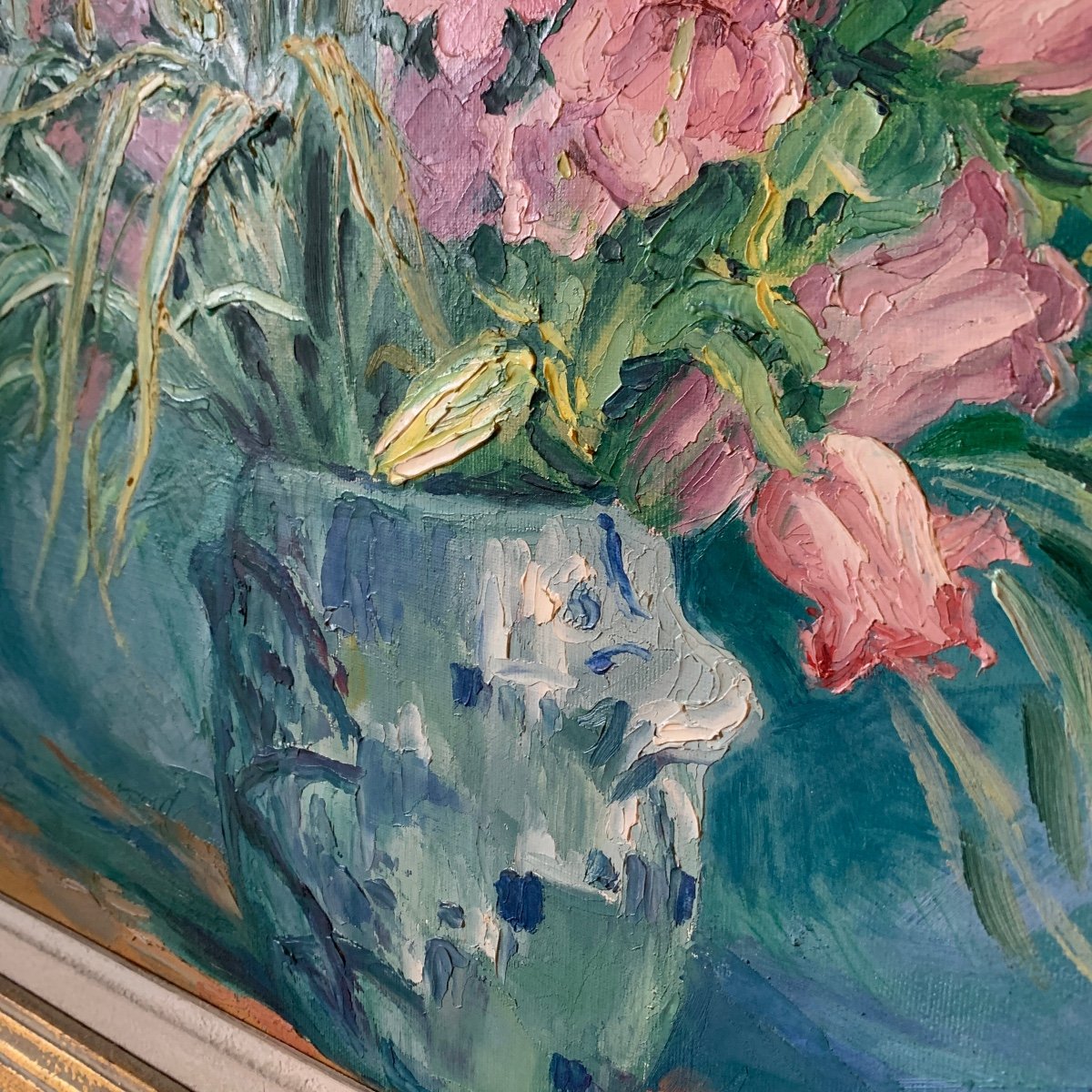 Tableau de Fleurs, Huile Sur Toile "Nature Morte Aux Fleurs" Signée ISSANCHOU (1875-1960)-photo-3