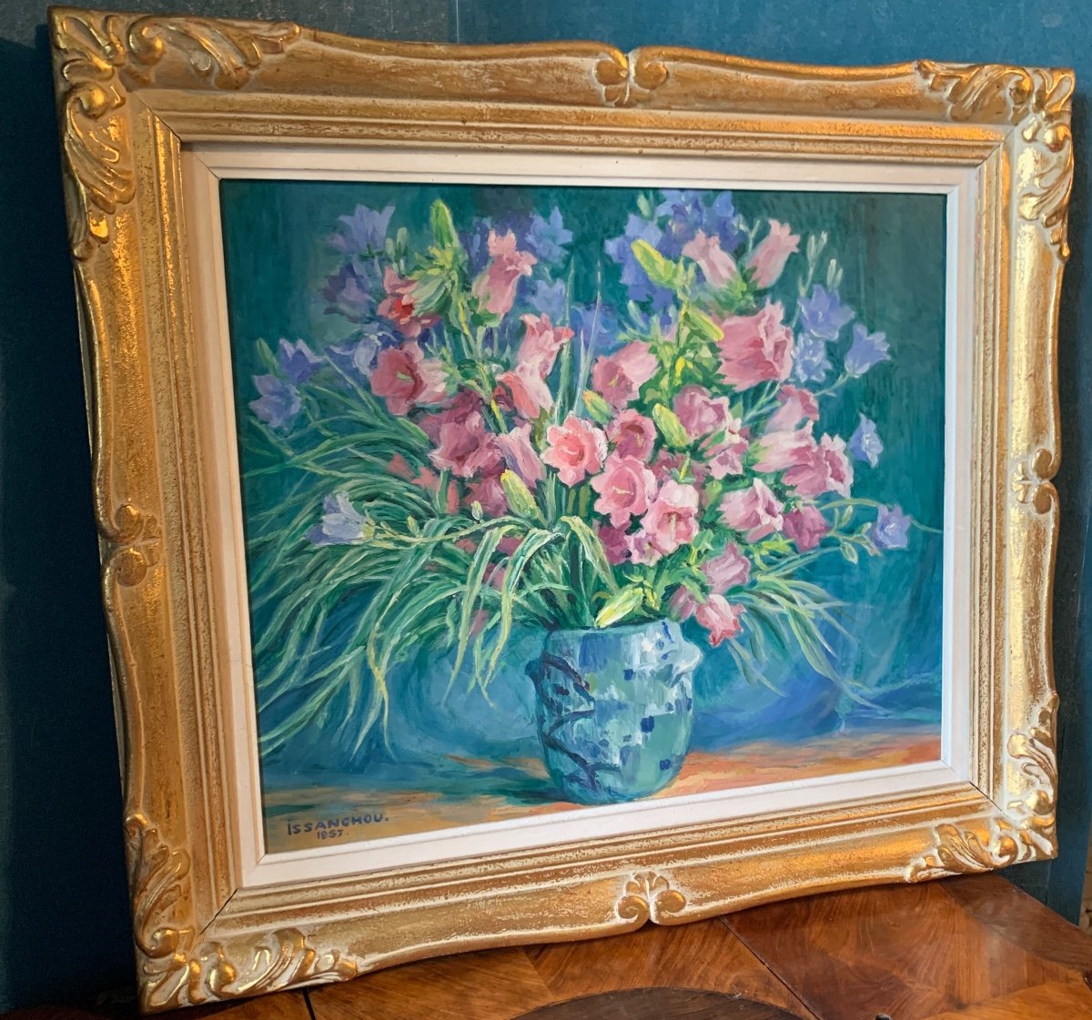 Tableau de Fleurs, Huile Sur Toile "Nature Morte Aux Fleurs" Signée ISSANCHOU (1875-1960)