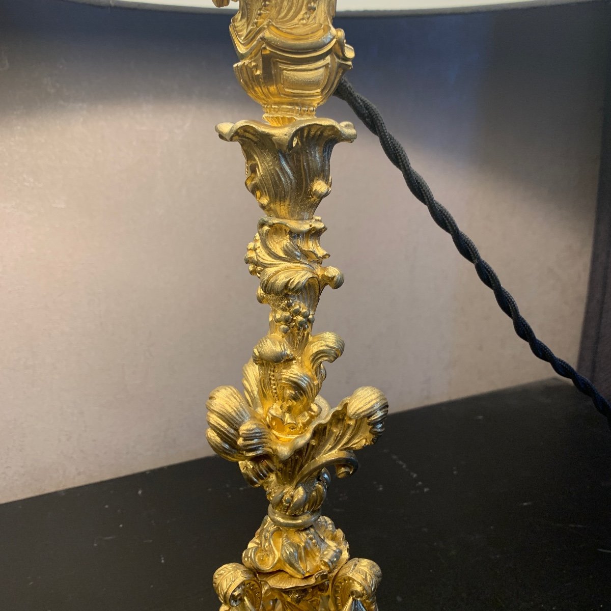 Paire De Bougeoirs Montés En Lampes - Epoque Napoléon III - Dorure Au Mercure d'Origine-photo-2