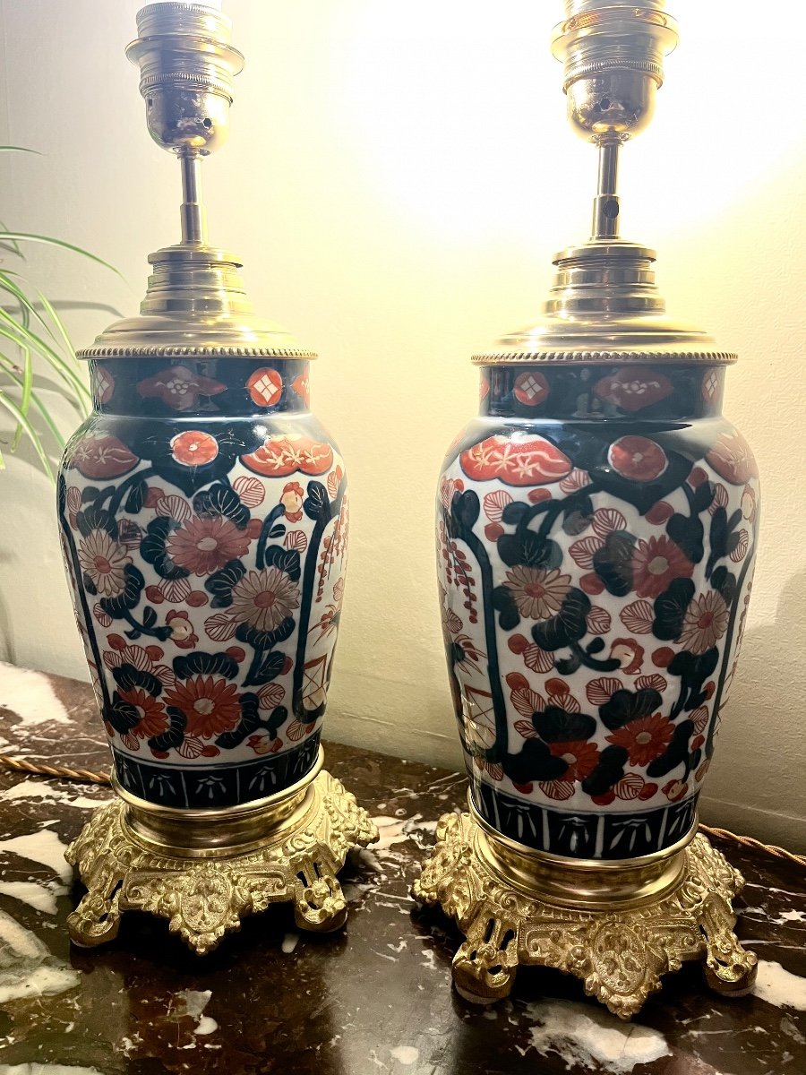 Pair Of Imari Porcelain Lamps, 19th Century-photo-2