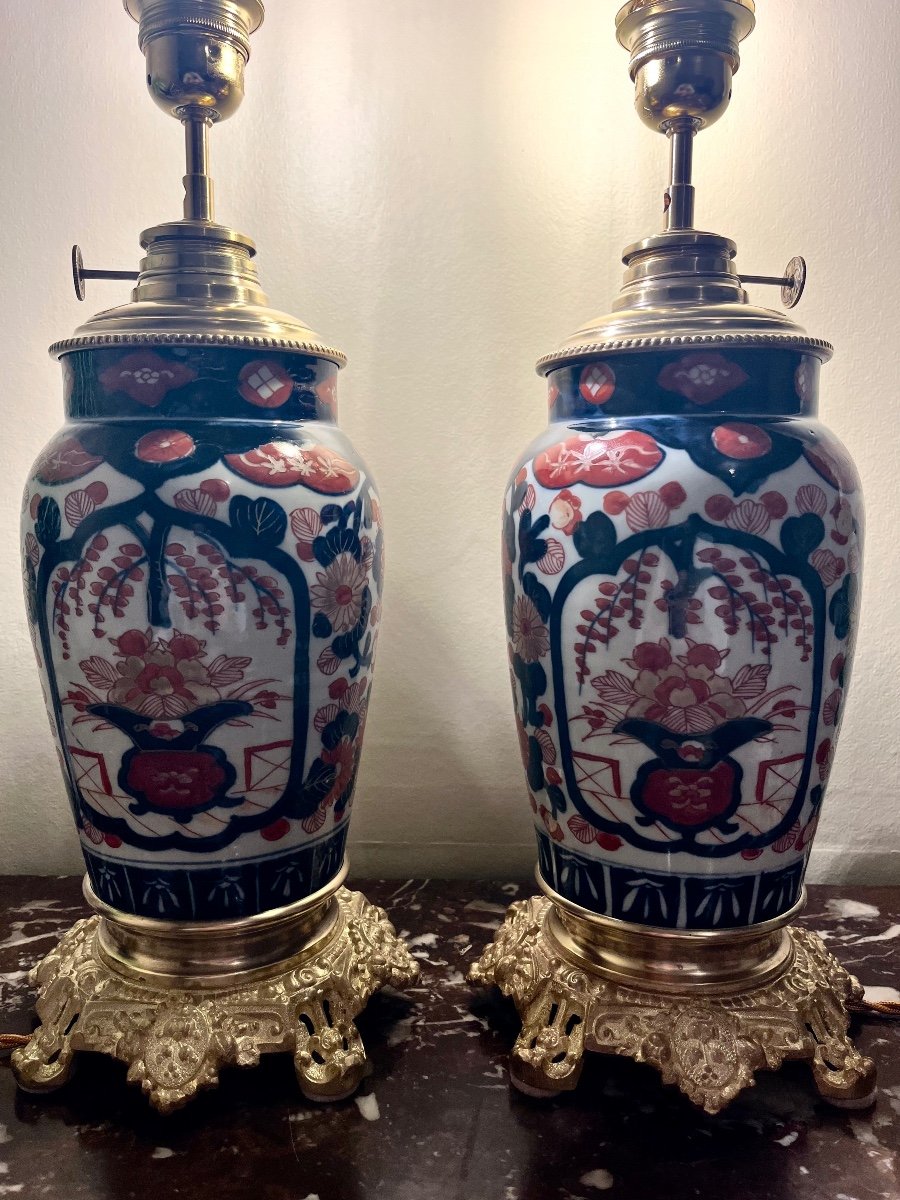 Pair Of Imari Porcelain Lamps, 19th Century-photo-3