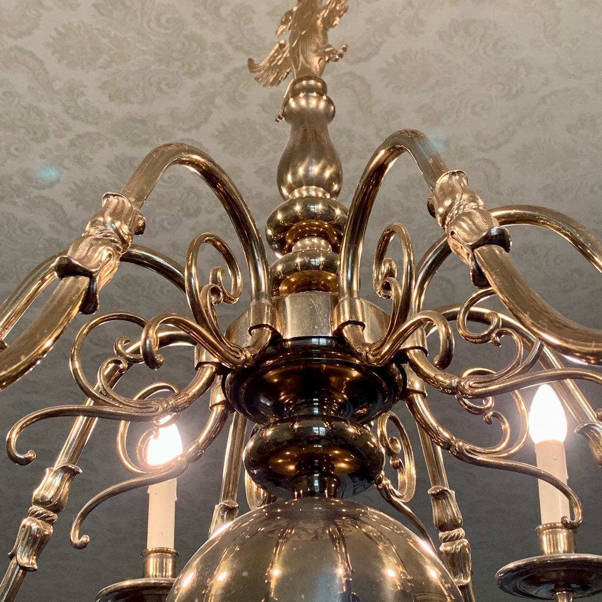 XXth Century Classic Gilded Brass Chandelier-photo-2