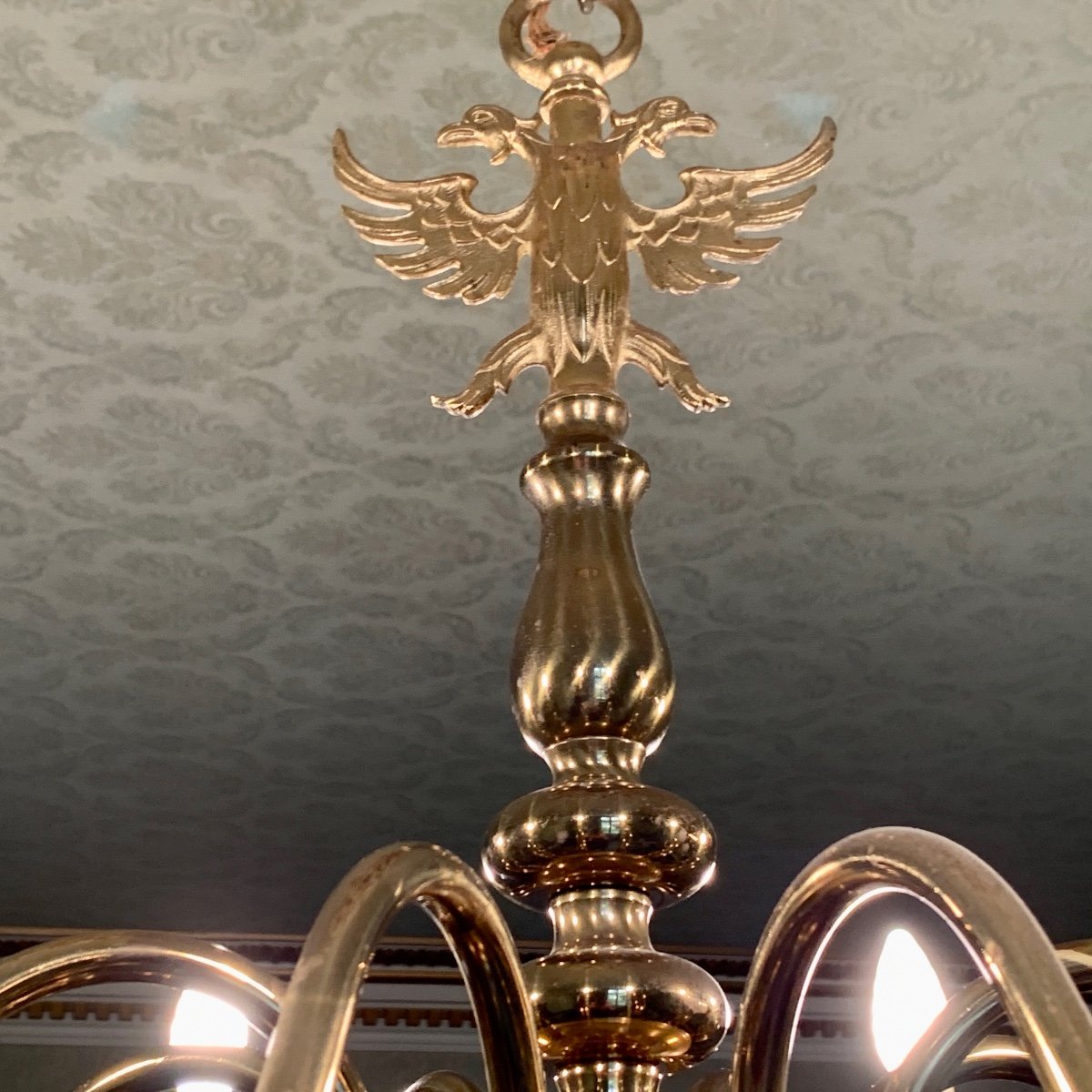 XXth Century Classic Gilded Brass Chandelier-photo-4