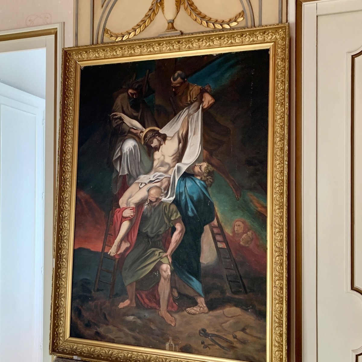 Acrylic On Canvas “the Descent From The Cross” Early XXth Century-photo-2