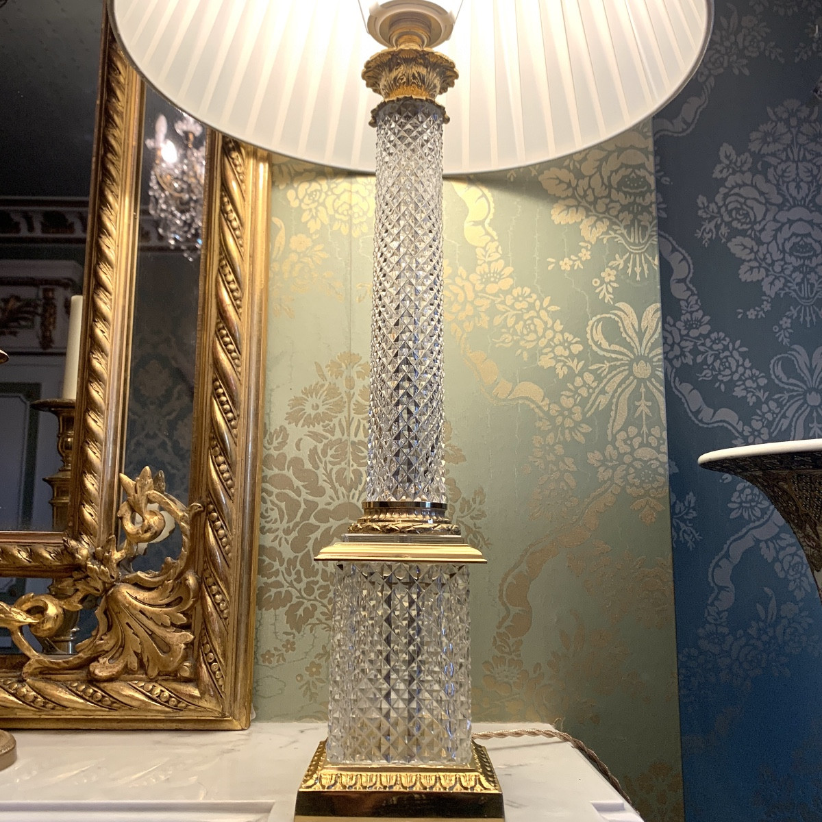 Pair Of Gilded Bronze And Crystal Column Lamps-photo-7