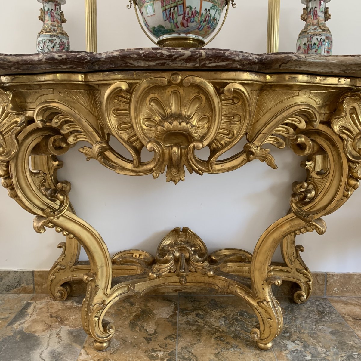 Console Quatre Pieds Bois Doré Époque Louis XV - XVIIIème Siècle-photo-2