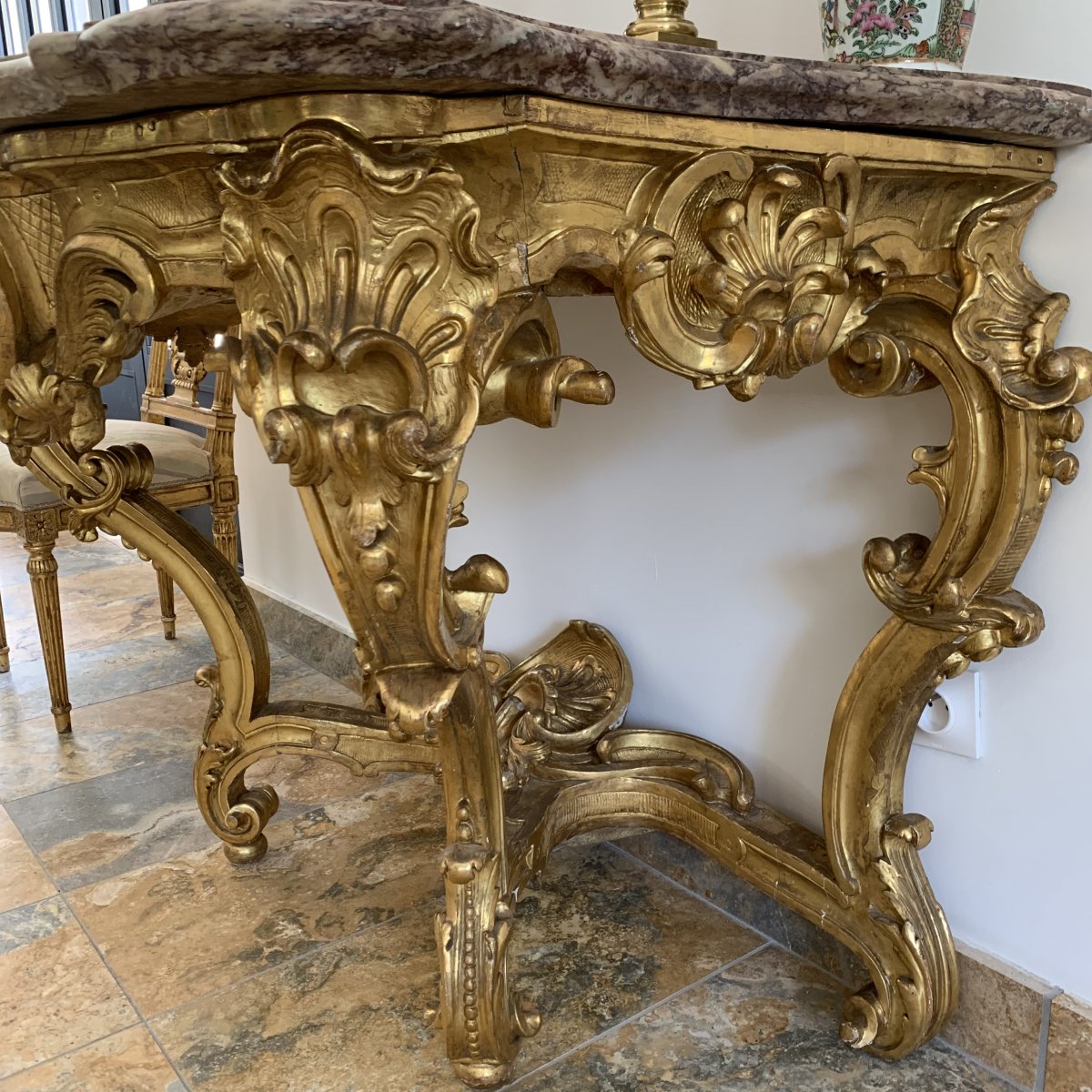 Console Quatre Pieds Bois Doré Époque Louis XV - XVIIIème Siècle-photo-1