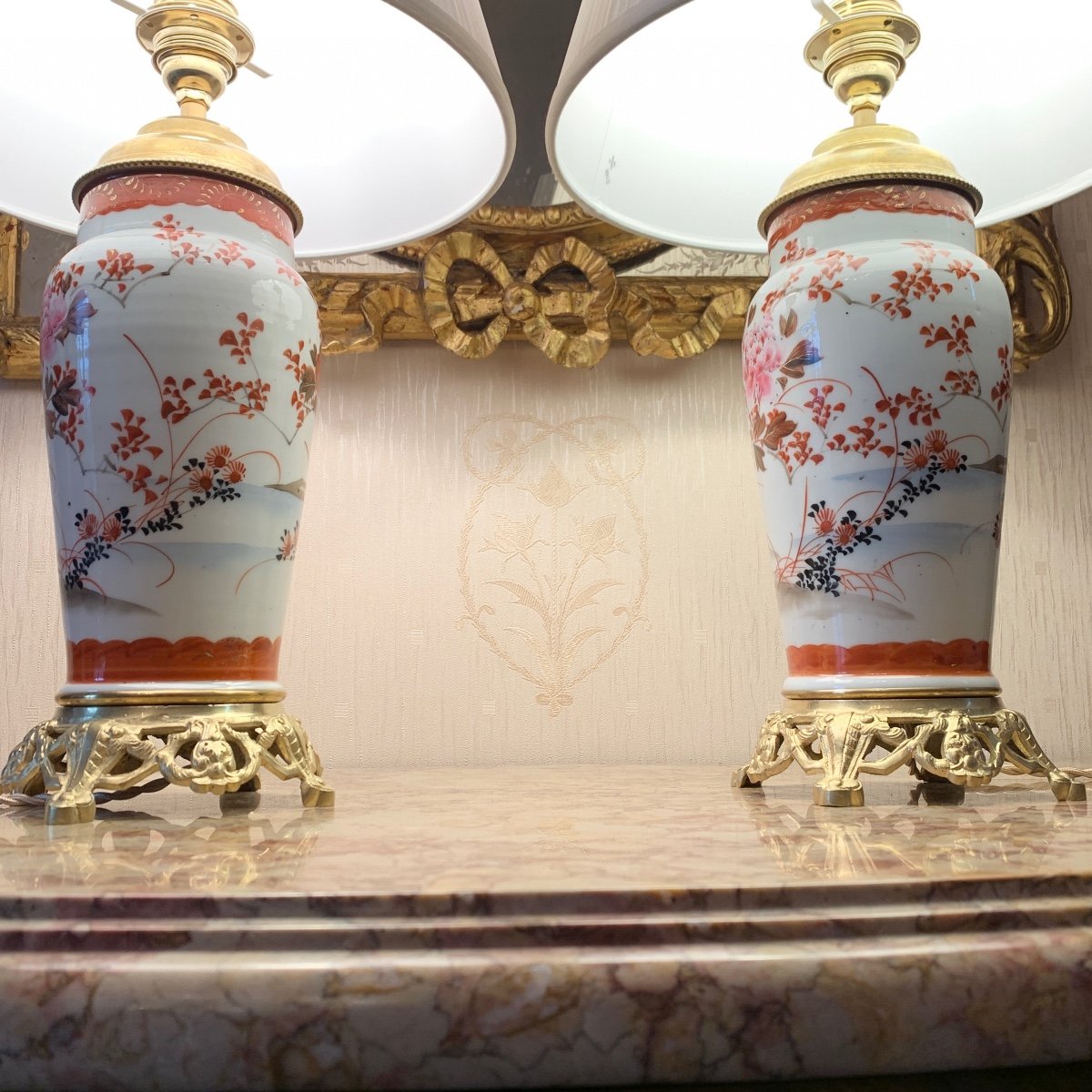 Pair Of Imari Porcelain Lamps 19th Century-photo-5