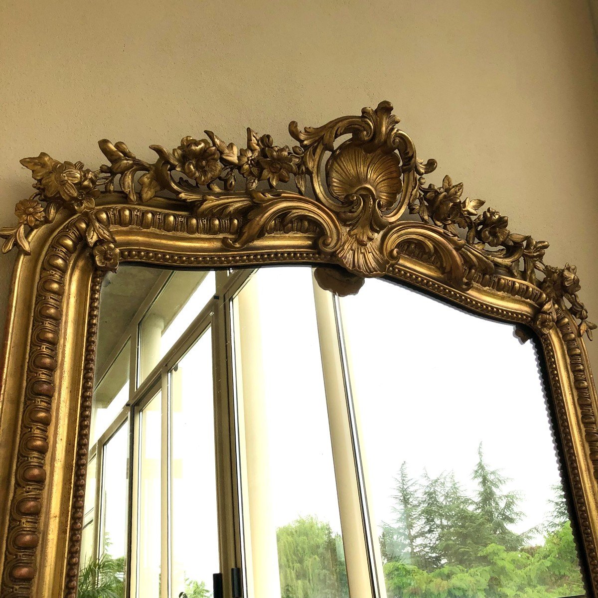 Golden Wood Mirror, Napoleon III Period, XIXth Century-photo-3