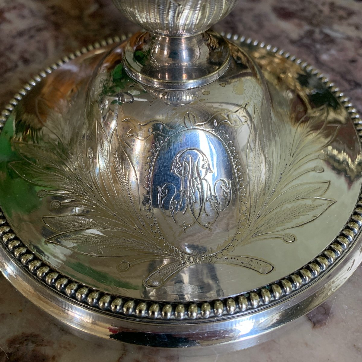 Paire de bougeoirs - flambeaux en Bronze Argenté - Style Louis XVI-photo-3