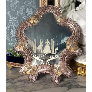 Miroir En Verre de Murano - Style Louis XV - Vénitien