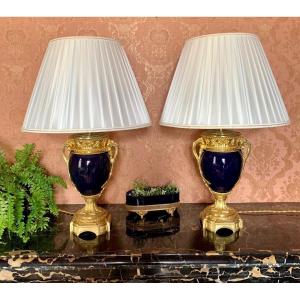 Pair Of Blue Lamps Louis XVI Style - XIXth Century