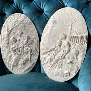 Bas-Reliefs Médaillons En Plâtre XXème Siècle