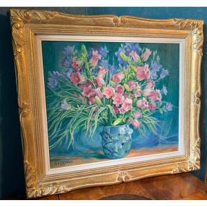 Tableau de Fleurs, Huile Sur Toile "Nature Morte Aux Fleurs" Signée ISSANCHOU (1875-1960)