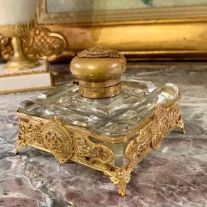 Gilded Bronze And Crystal Inkwell