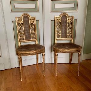 Paire De Chaises En Bois Doré  - d'Epoque Napoléon III