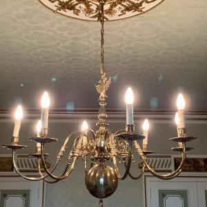 Lustre En Laiton Doré Classique XXème Siècle