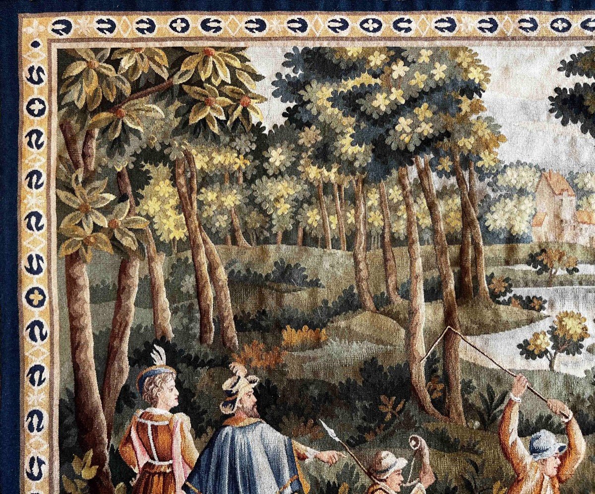 Tapestry Signed Manufacture d'Aubusson - Hunting Scene - L2m10xh1m25 - N° 1205-photo-3