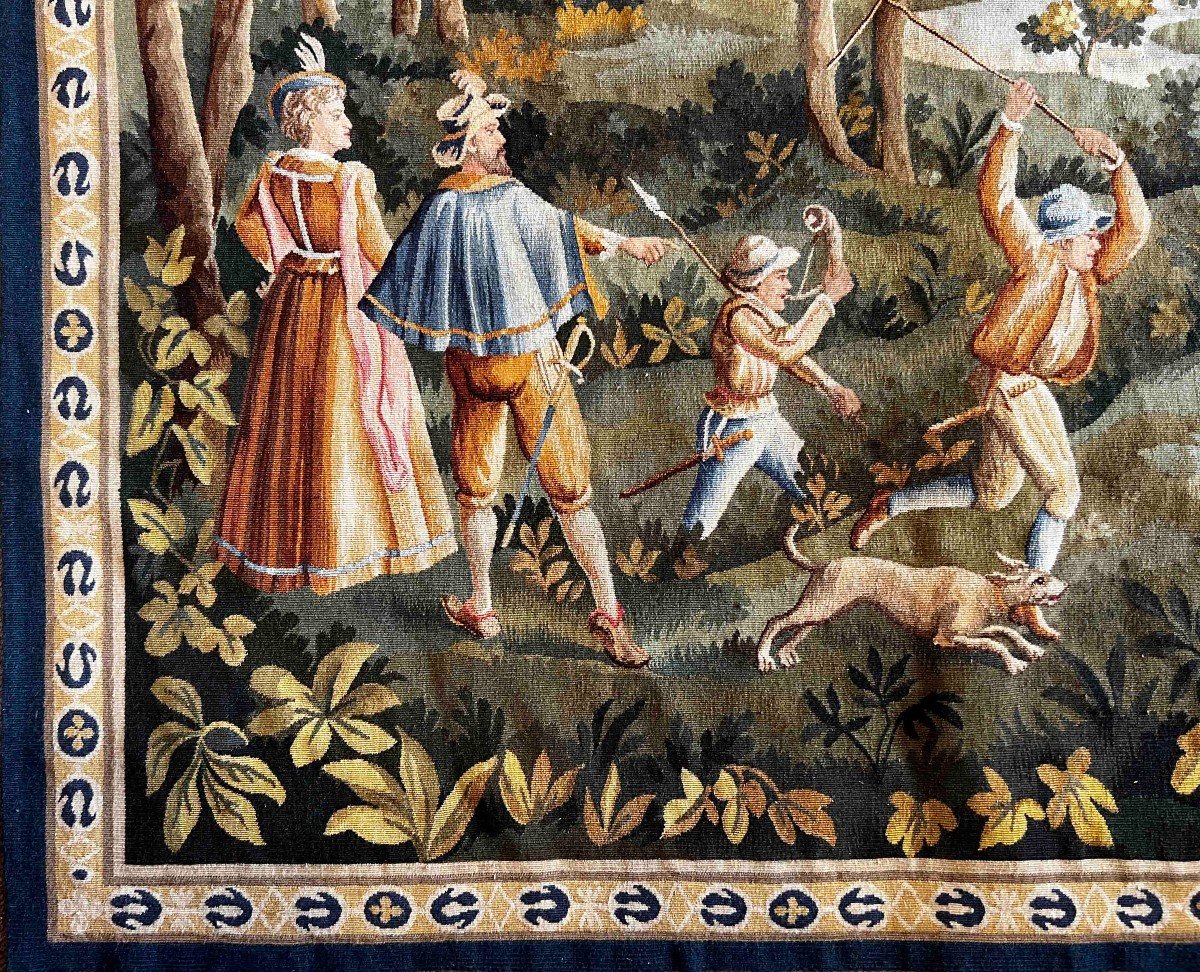 Tapestry Signed Manufacture d'Aubusson - Hunting Scene - L2m10xh1m25 - N° 1205-photo-4