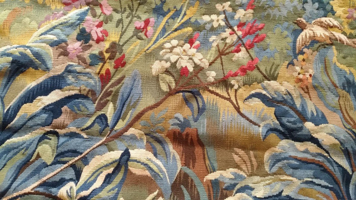 Pretty Fragment - Verdure Aubusson Tapestry With Birds -1m18x1m02, N° 1144-photo-1