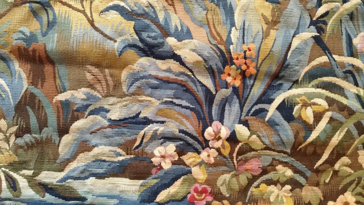 Pretty Fragment - Verdure Aubusson Tapestry With Birds -1m18x1m02, N° 1144-photo-2