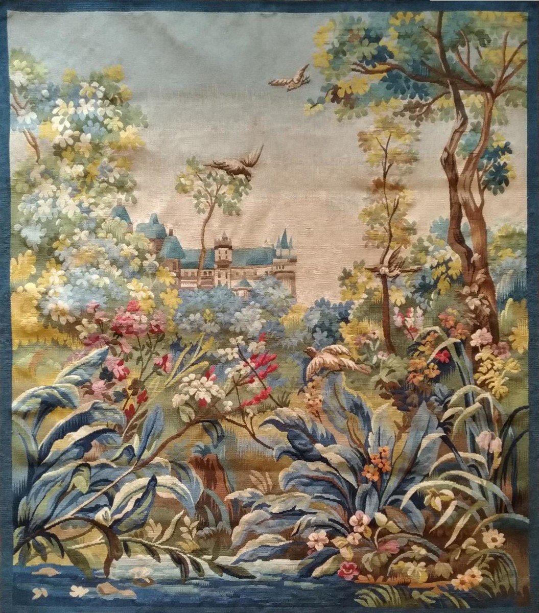 Pretty Fragment - Verdure Aubusson Tapestry With Birds -1m18x1m02, N° 1144