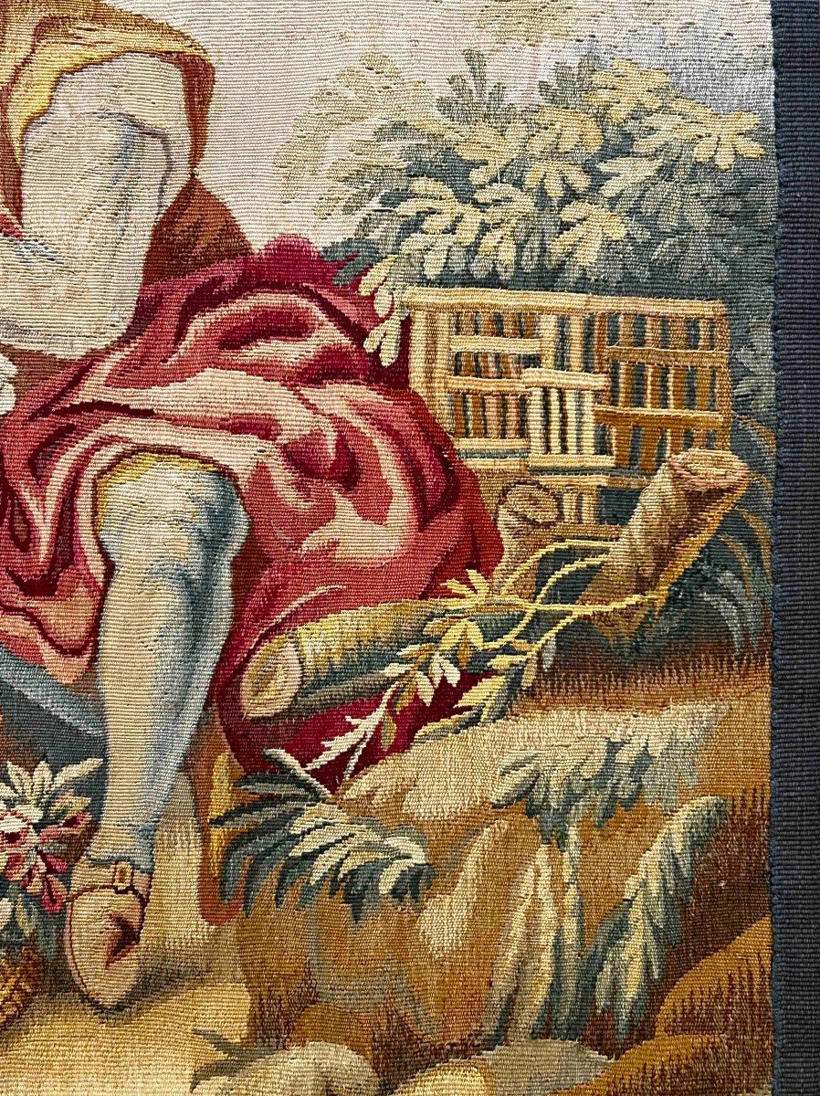 19th Century Aubusson Tapestry - Galante Scene - 0m80x0m80 - N° 1013-photo-4