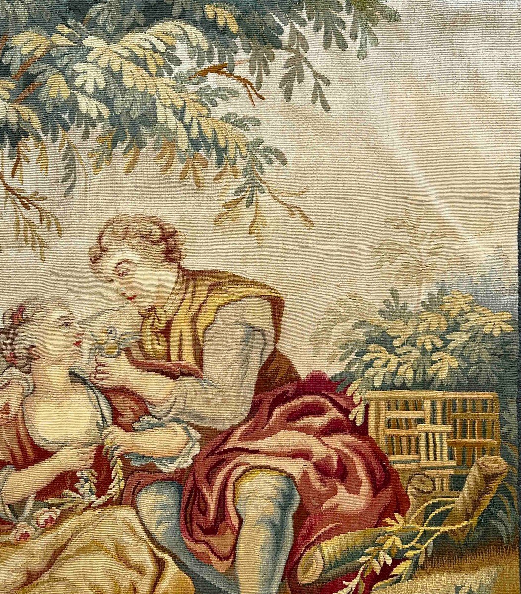 19th Century Aubusson Tapestry - Galante Scene - 0m80x0m80 - N° 1013-photo-2